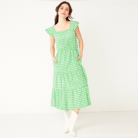 Draper James Green Gingham Midi Dress - Picture 12 of 16